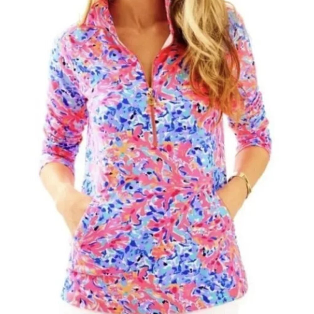 Lilly Pulitzer UPF 50+ Skipper Popover in Coco Coral Crab size Medium
